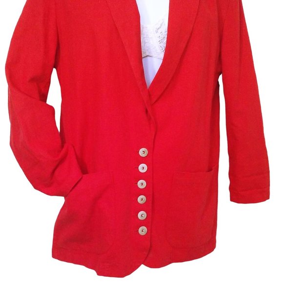 Vintage 80s D.B. Waldo Wear USA Linen Blazer Oversize-S Pockets 6-stone Buttons - Picture 2 of 10